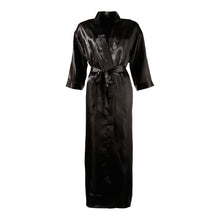 Lade das Bild in den Galerie-Viewer, Satin Kimono S - 3XL schwarz mit Bindegürtel &quot;Aida&quot;