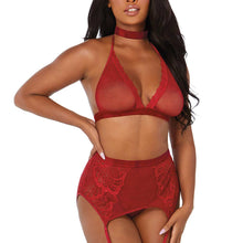 Lade das Bild in den Galerie-Viewer, Dreamgirl Straps-Set S-2XL sexy rückenfrei mit Halsband, Rot
