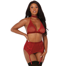 Lade das Bild in den Galerie-Viewer, Dreamgirl Straps-Set S-2XL sexy rückenfrei mit Halsband, Rot
