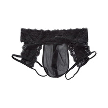 Lade das Bild in den Galerie-Viewer, Herren String S - XL schwarz mit floralen Strumpfhaltern