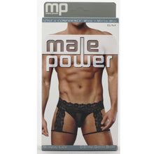 Lade das Bild in den Galerie-Viewer, Herren String S - XL schwarz mit floralen Strumpfhaltern