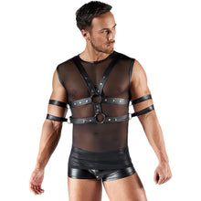 Lade das Bild in den Galerie-Viewer, Ärmeloses Shirt M-XL mit Brust-Harness und 4 Fesseln "Mason"