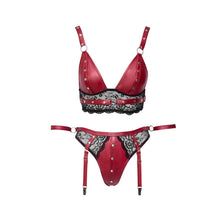 Lade das Bild in den Galerie-Viewer, Straps BH-Set Bondage S-XL ouvert im edlen roten Mattlook &quot;Sophie&quot;
