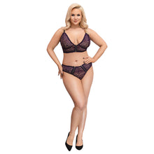 Lade das Bild in den Galerie-Viewer, Spitzen BH Set lila XL - 4XL mit Hakenverschluss vorne &quot;Tina+&quot;
