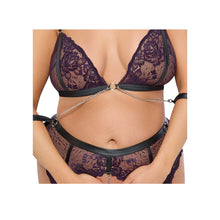 Lade das Bild in den Galerie-Viewer, Straps-BH-Set ouvert XL - 3XL mit 2 Soft-Armfesseln "Mango"