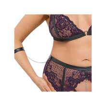 Lade das Bild in den Galerie-Viewer, Straps-BH-Set ouvert XL - 3XL mit 2 Soft-Armfesseln "Mango"
