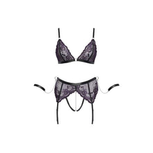 Lade das Bild in den Galerie-Viewer, Straps-BH-Set ouvert XL - 3XL mit 2 Soft-Armfesseln "Mango"