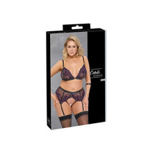 Lade das Bild in den Galerie-Viewer, Straps-BH-Set ouvert XL - 3XL mit 2 Soft-Armfesseln "Mango"