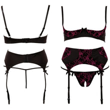 Lade das Bild in den Galerie-Viewer, Hebe Straps-Set S-XL schwarz mit Flockprint &quot;Sumaja&quot;
