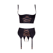 Lade das Bild in den Galerie-Viewer, Hebe Straps-Set S-XL edler Stretch-Satin mit roségoldfarbenen Details &quot;Carmen&quot;

