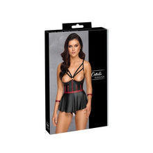 Lade das Bild in den Galerie-Viewer, Longline-Hebe mit Volant S-XL String ouvert + 2 Armfesseln &quot;Manola&quot;

