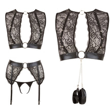 Lade das Bild in den Galerie-Viewer, Damen Top Set S-XL aus Spitze und Wetlook mit Handfesseln &quot;Libia&quot;
