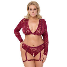 Lade das Bild in den Galerie-Viewer, Langarm-Top und Straps-Slip ouvert XL-3XL rote Spitze &quot;Marie&quot;
