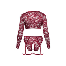 Lade das Bild in den Galerie-Viewer, Langarm-Top und Straps-Slip ouvert XL-3XL rote Spitze &quot;Marie&quot;
