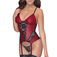 Lade das Bild in den Galerie-Viewer, Elegantes Strapshemd Set S-XL mit Spitzen-Einsätzen Rot "Alexandra"