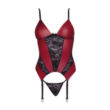Lade das Bild in den Galerie-Viewer, Elegantes Strapshemd Set S-XL mit Spitzen-Einsätzen Rot "Alexandra"