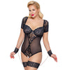 Body mit Spitze 85D/L - 95F/2XL mit Handfesseln, ouvert 