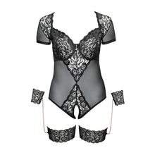 Lade das Bild in den Galerie-Viewer, Body mit Spitze 85D/L - 95F/2XL mit Handfesseln, ouvert &quot;Nooria&quot;
