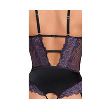 Lade das Bild in den Galerie-Viewer, Straps-Body ouvert S-XL weiche lila Spitze mit Strass &quot;Beth&quot;
