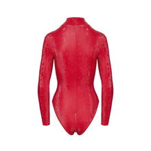 Lade das Bild in den Galerie-Viewer, Langarm-Body rot S-XL trendige Schlangenhaut-Optik "Mette"