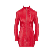 Lade das Bild in den Galerie-Viewer, Langarm-Minikleid S-XL Schlangenhaut-Optik in rot "Franzi"