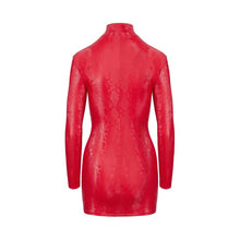 Lade das Bild in den Galerie-Viewer, Langarm-Minikleid S-XL Schlangenhaut-Optik in rot "Franzi"