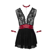 Lade das Bild in den Galerie-Viewer, Babydoll S-XL mit Handfesseln und matt-rotem Kontrast &quot;Asha&quot;
