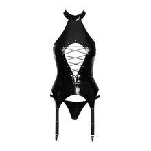 Lade das Bild in den Galerie-Viewer, Lack Neckholder Strapshemd Set S-XL mit großem Cut-out vorne &quot;Benita&quot;
