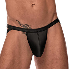 Lade das Bild in den Galerie-Viewer, Männer String S - XL schwarz Wetlook mit dehnbaren Riemen