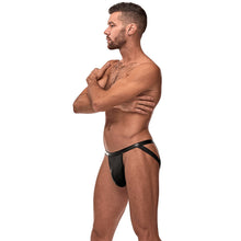 Lade das Bild in den Galerie-Viewer, Männer String S - XL schwarz Wetlook mit dehnbaren Riemen