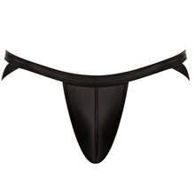 Lade das Bild in den Galerie-Viewer, Männer String S - XL schwarz Wetlook mit dehnbaren Riemen