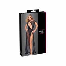 Lade das Bild in den Galerie-Viewer, Langes Mesh Kleid in Größe S mit asymmetrischem Schlitz auf der Vorderseite.