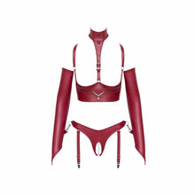 Lade das Bild in den Galerie-Viewer, Damen Straps Set - Wetlook Dunkelrot mit Fesseln "Saskia"