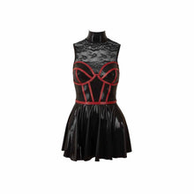 Lade das Bild in den Galerie-Viewer, Damen Wetlook Minikleid Spitze Schwarz - Corsagen Optik "Sally"