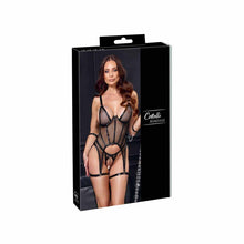 Lade das Bild in den Galerie-Viewer, Damen Strapshemd Set Netz Schwarz mit Handfesseln "Amy"