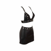 Lade das Bild in den Galerie-Viewer, Damen Outfit Set in Lederoptik mit BH-Top &amp; Minirock "Nikla"