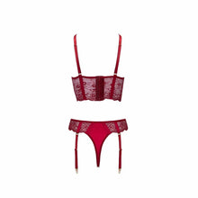 Lade das Bild in den Galerie-Viewer, Straps Set ouvert mit Longline BH Spitze Rot, S-XL "Amber"