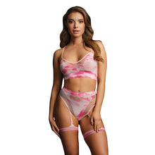 Lade das Bild in den Galerie-Viewer, Trendiges Damen BH-Set Pink Tie Dye oder Apricot Pastell mit Strumpfbändern &quot;x18
