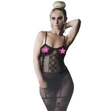 Lade das Bild in den Galerie-Viewer, Sexy Catsuit ouvert S-L schwarz in Straps-Optik

