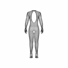 Lade das Bild in den Galerie-Viewer, Schwarzer Damen Catsuit aus elastischem Netz mit Rückenöffnung Größe M