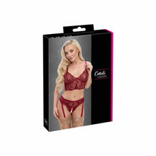Lade das Bild in den Galerie-Viewer, Straps Set ouvert mit Longline BH Spitze Rot, S-XL "Amber"