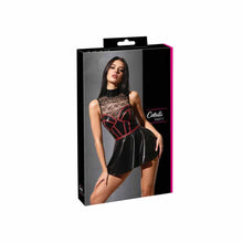 Lade das Bild in den Galerie-Viewer, Damen Wetlook Minikleid Spitze Schwarz - Corsagen Optik "Sally"