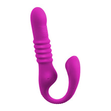 Lade das Bild in den Galerie-Viewer, Silikon Stoß-Vibrator mit Klopf-Impulsen + Klitoris-Arm - 40cm
