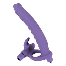 Lade das Bild in den Galerie-Viewer, Sandwich Sex - Penisring mit Dildo und Klitoris-Bunny - 16 cm
