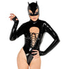 Lack-Body mit Kopfmaske S-XL im Catwoman-Style