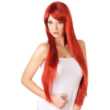 Lade das Bild in den Galerie-Viewer, Langhaar Perücke Rot glatte Haare mit trendigem Pony - 80cm
