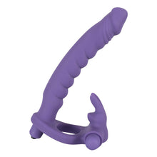 Lade das Bild in den Galerie-Viewer, Sandwich Sex - Penisring mit Dildo und Klitoris-Bunny - 16 cm
