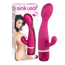 Lade das Bild in den Galerie-Viewer, Silikon G-Punkt Vibrator mit Klitoris-Reizarm, 21cm &quot;Pink Leaf&quot;
