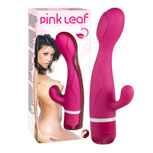Lade das Bild in den Galerie-Viewer, Silikon G-Punkt Vibrator mit Klitoris-Reizarm, 21cm &quot;Pink Leaf&quot;