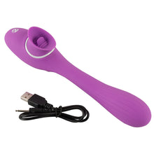 Lade das Bild in den Galerie-Viewer, 2-in-1 Silikon Vibrator mit Klitoris-Zunge und biegsamen Schaft, 22,3 cm
